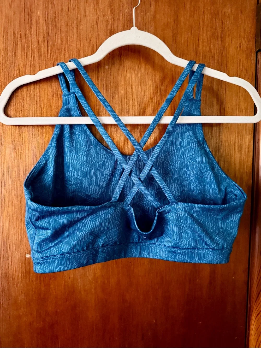 ASICS Strappy Blue Geometric Sports Bra - Women Intimates - Picture 2 of 2